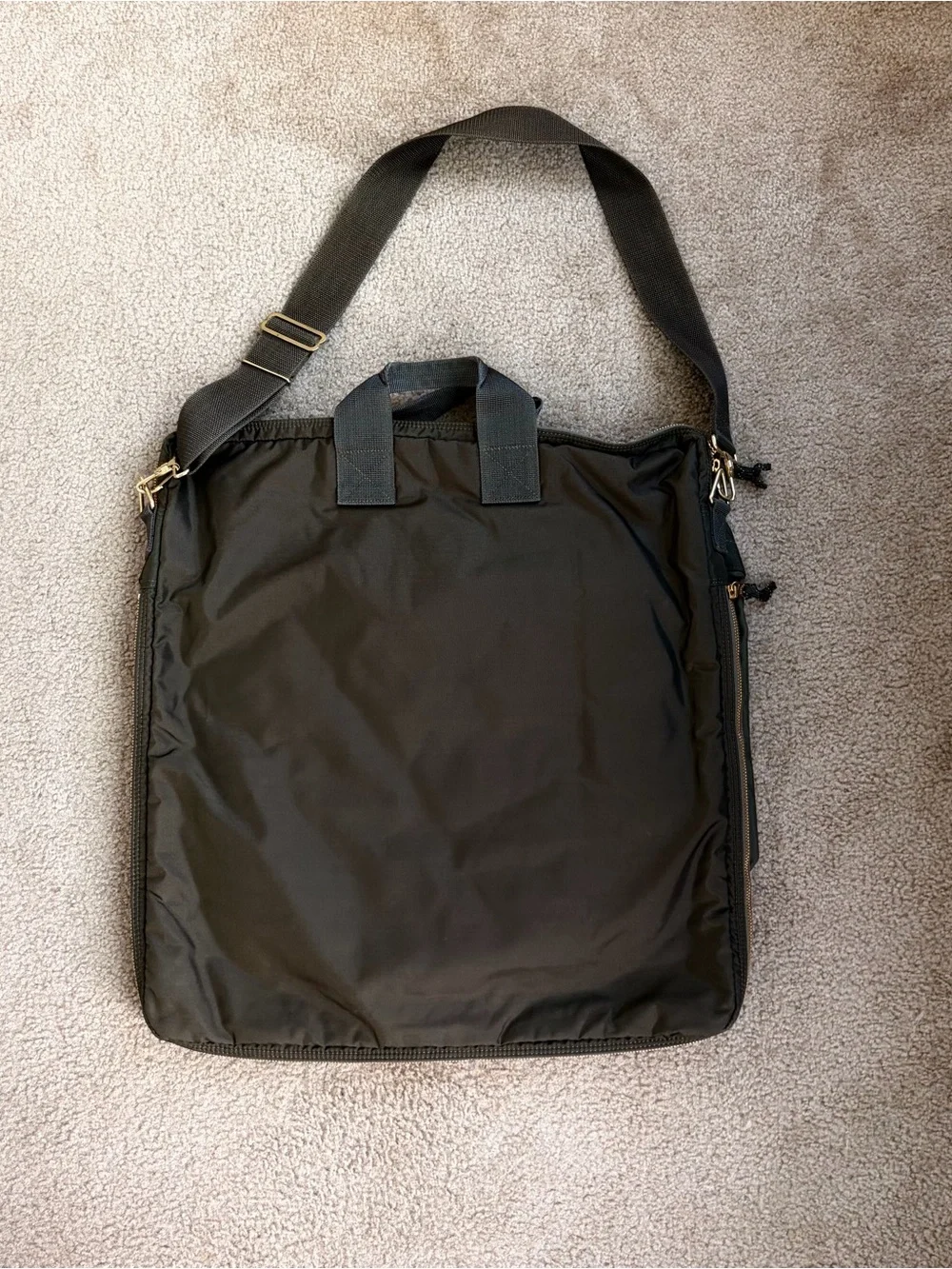 Porter Yoshida Force helmet bag. Men's Olive Green Nylon Shoulder Bag